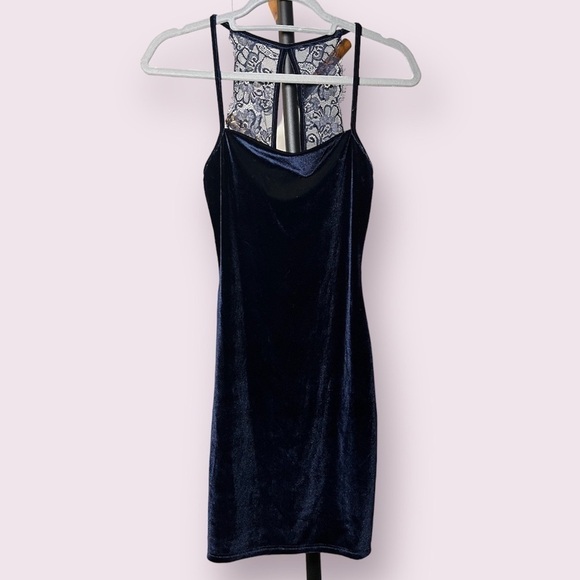 Lulus Navy Blue Velvet Mini Dress - Picture 1 of 7
